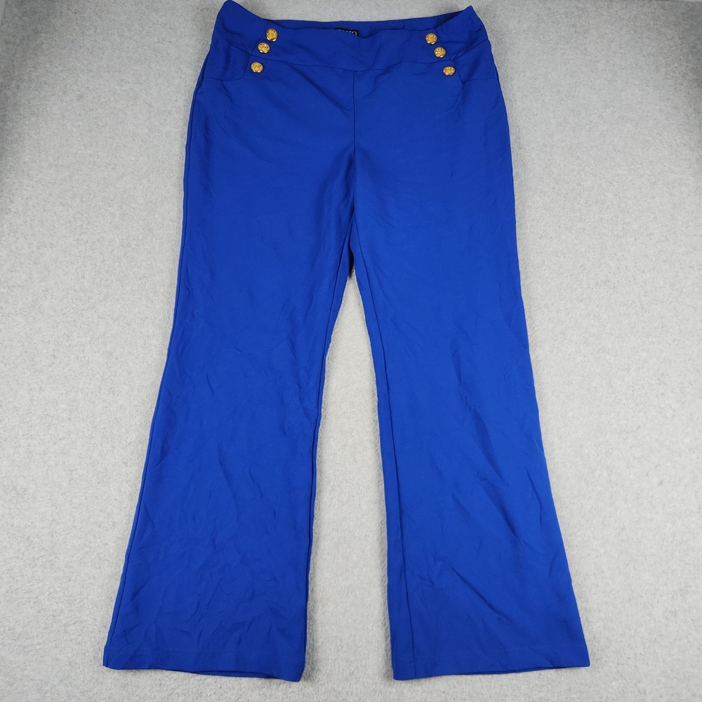 Soho Apparel Ltd Pants Womens XL Blue Stretch Sailor Wide Leg Gold Button Waist